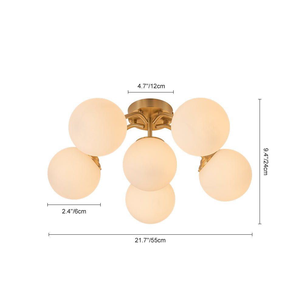 Püre Modern Brass Glass Semi Flush Chandelier - Lamp Copper