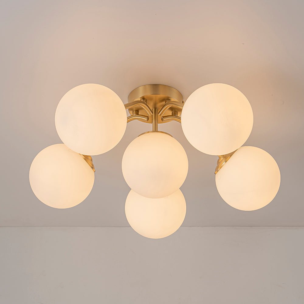 Püre Modern Brass Glass Semi Flush Chandelier - Lamp Copper
