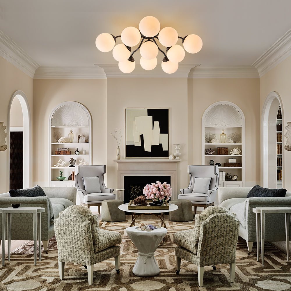 Püre Modern Brass Glass Semi Flush Chandelier - Lamp Copper