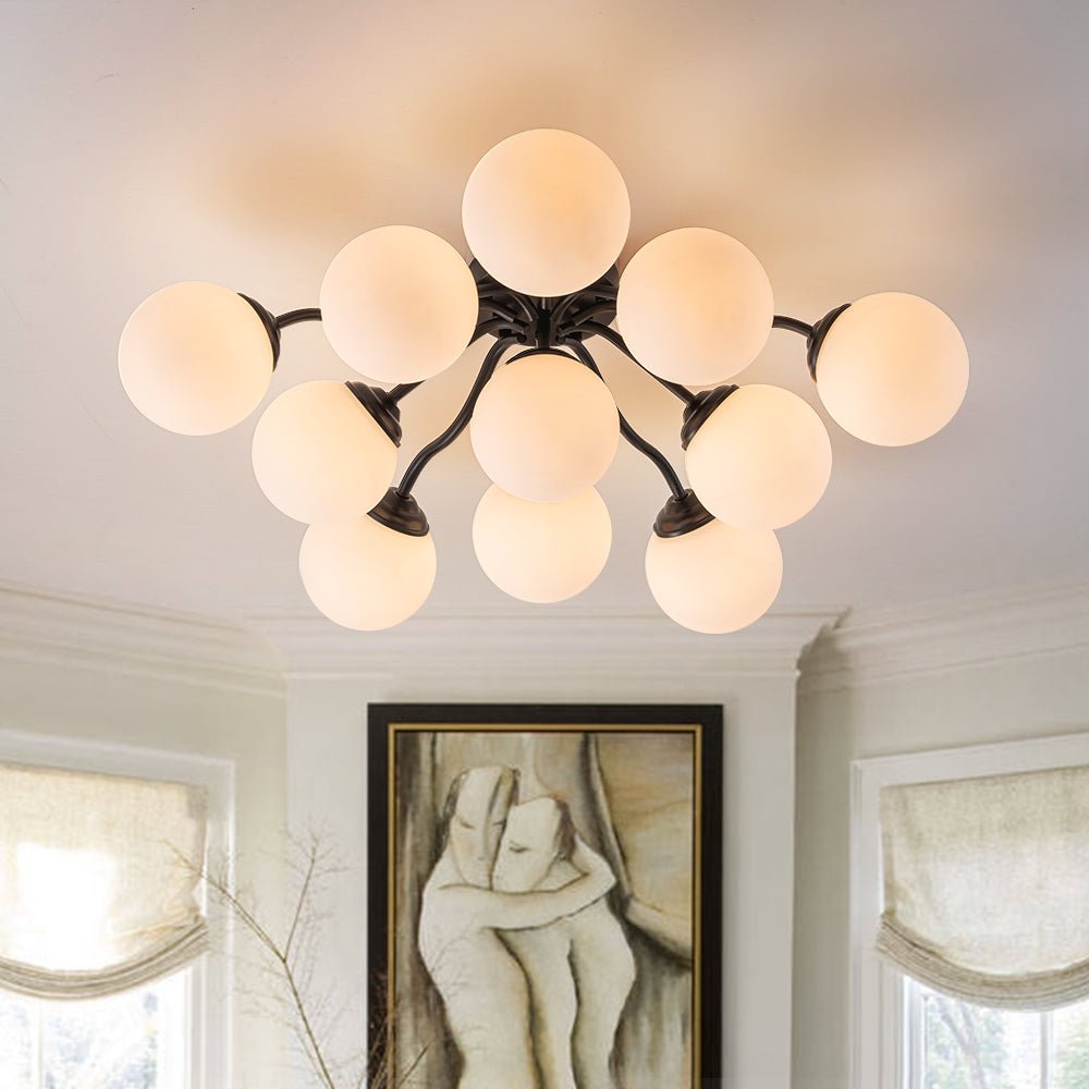 Püre Modern Brass Glass Semi Flush Chandelier - Lamp Copper