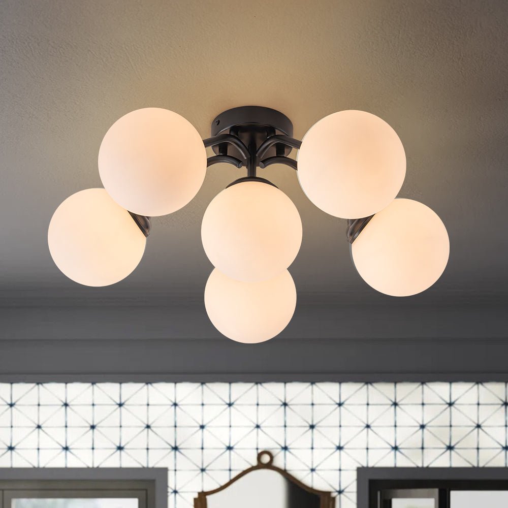Püre Modern Brass Glass Semi Flush Chandelier - Lamp Copper