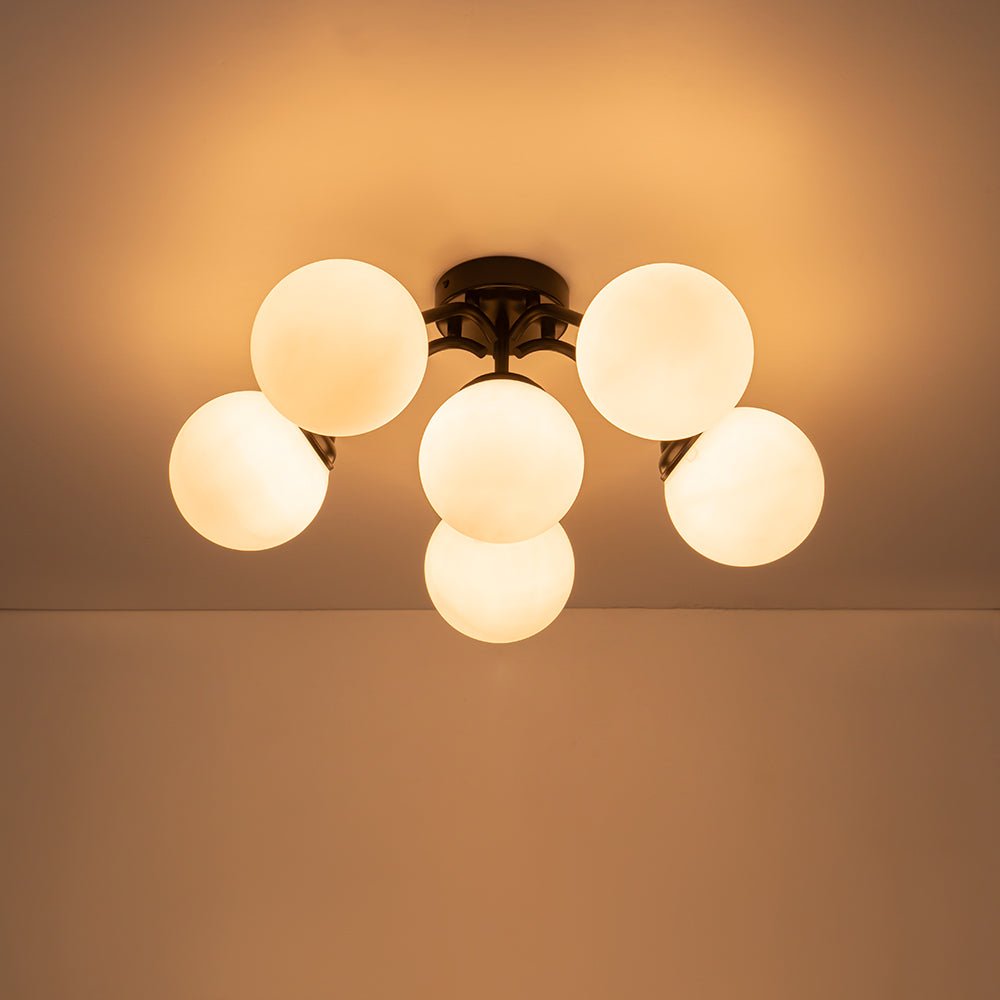 Püre Modern Brass Glass Semi Flush Chandelier - Lamp Copper