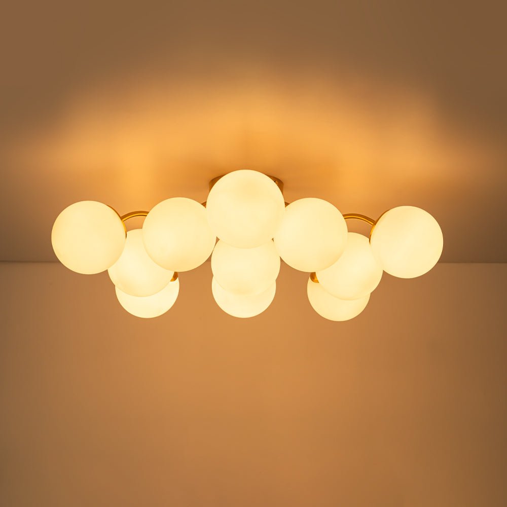 Püre Modern Brass Glass Semi Flush Chandelier - Lamp Copper