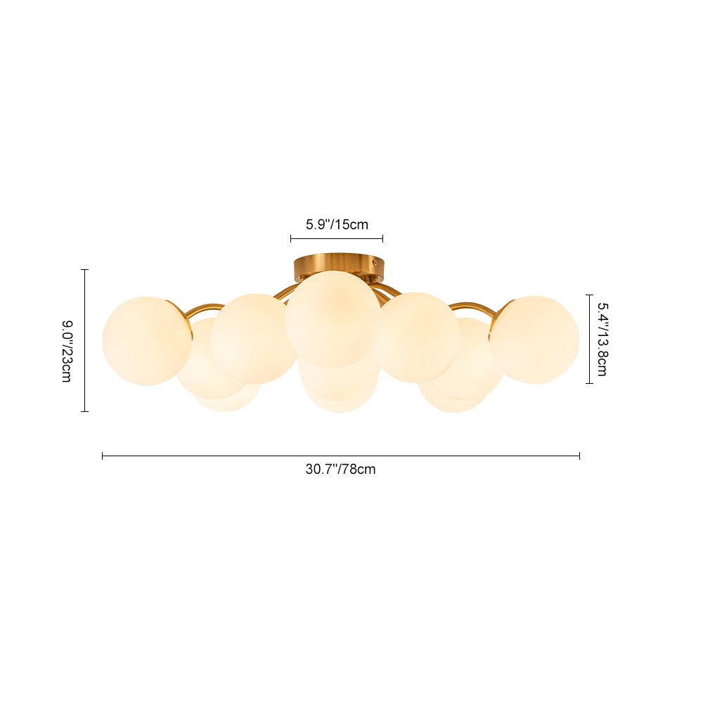 Püre Modern Brass Glass Semi Flush Chandelier - Lamp Copper
