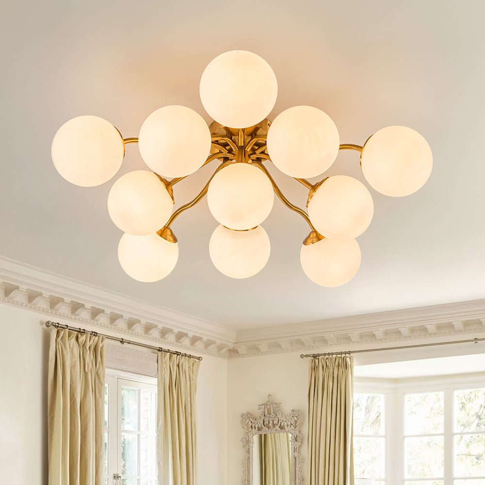 Püre Modern Brass Glass Semi Flush Chandelier - Lamp Copper