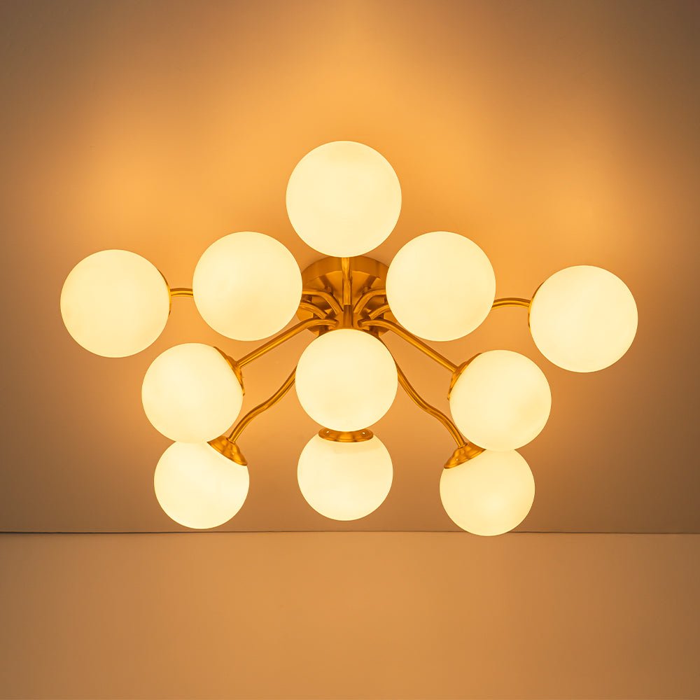 Püre Modern Brass Glass Semi Flush Chandelier - Lamp Copper