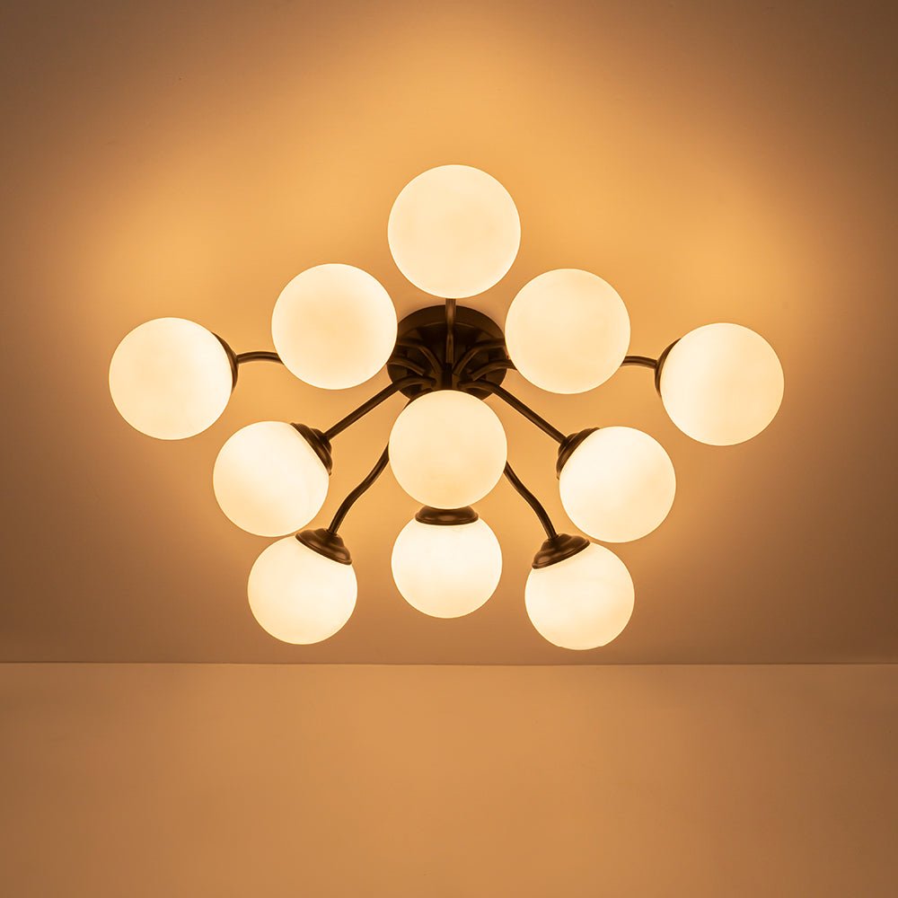 Püre Modern Brass Glass Semi Flush Chandelier - Lamp Copper