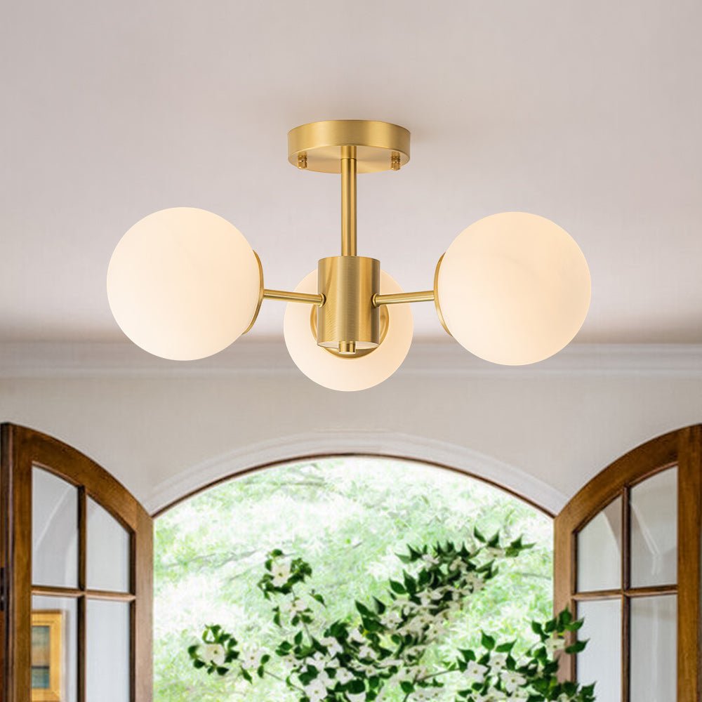 Blikari Modern Brass Opal Glass Semi Flush Mount - Lamp Copper