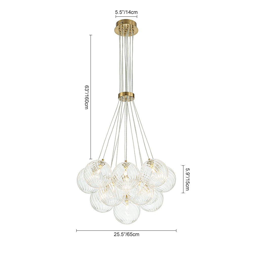 Caeluvya Clear Ribbed Ball Cluster Bubble Glass Chandelier - Lamp Copper