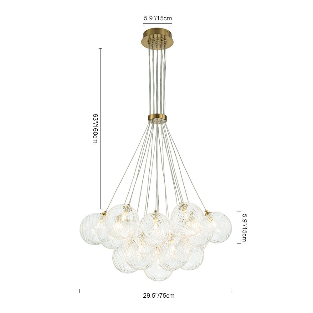 Caeluvya Clear Ribbed Ball Cluster Bubble Glass Chandelier - Lamp Copper