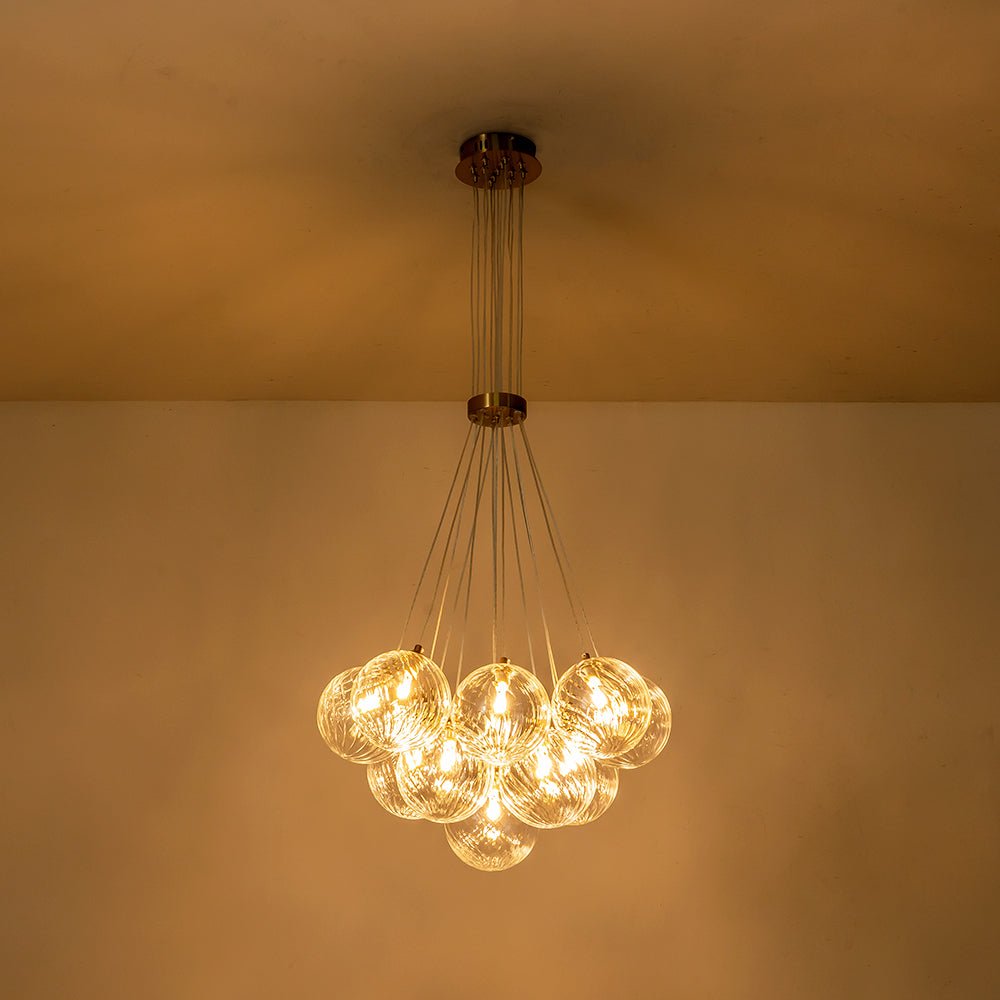 Caeluvya Clear Ribbed Ball Cluster Bubble Glass Chandelier - Lamp Copper