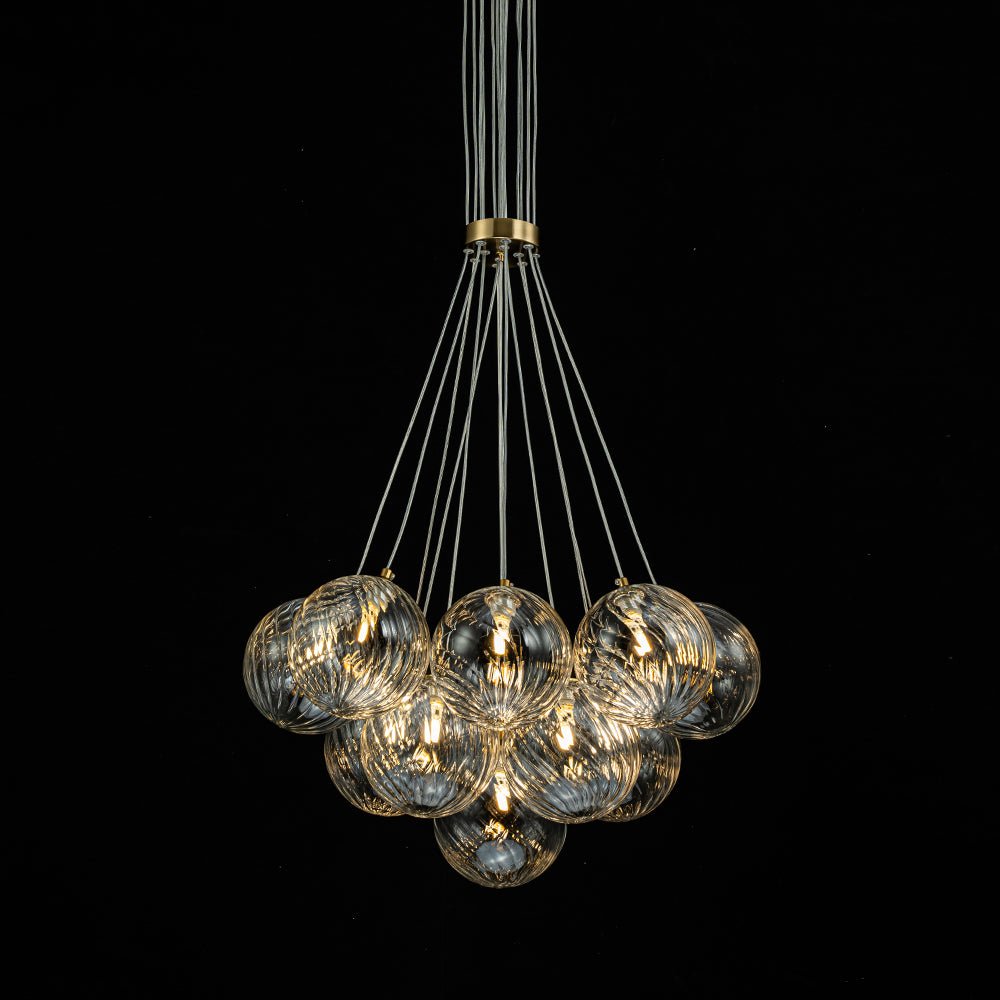 Caeluvya Clear Ribbed Ball Cluster Bubble Glass Chandelier - Lamp Copper