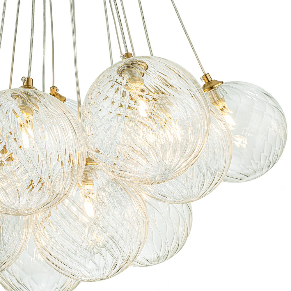 Caeluvya Clear Ribbed Ball Cluster Bubble Glass Chandelier - Lamp Copper