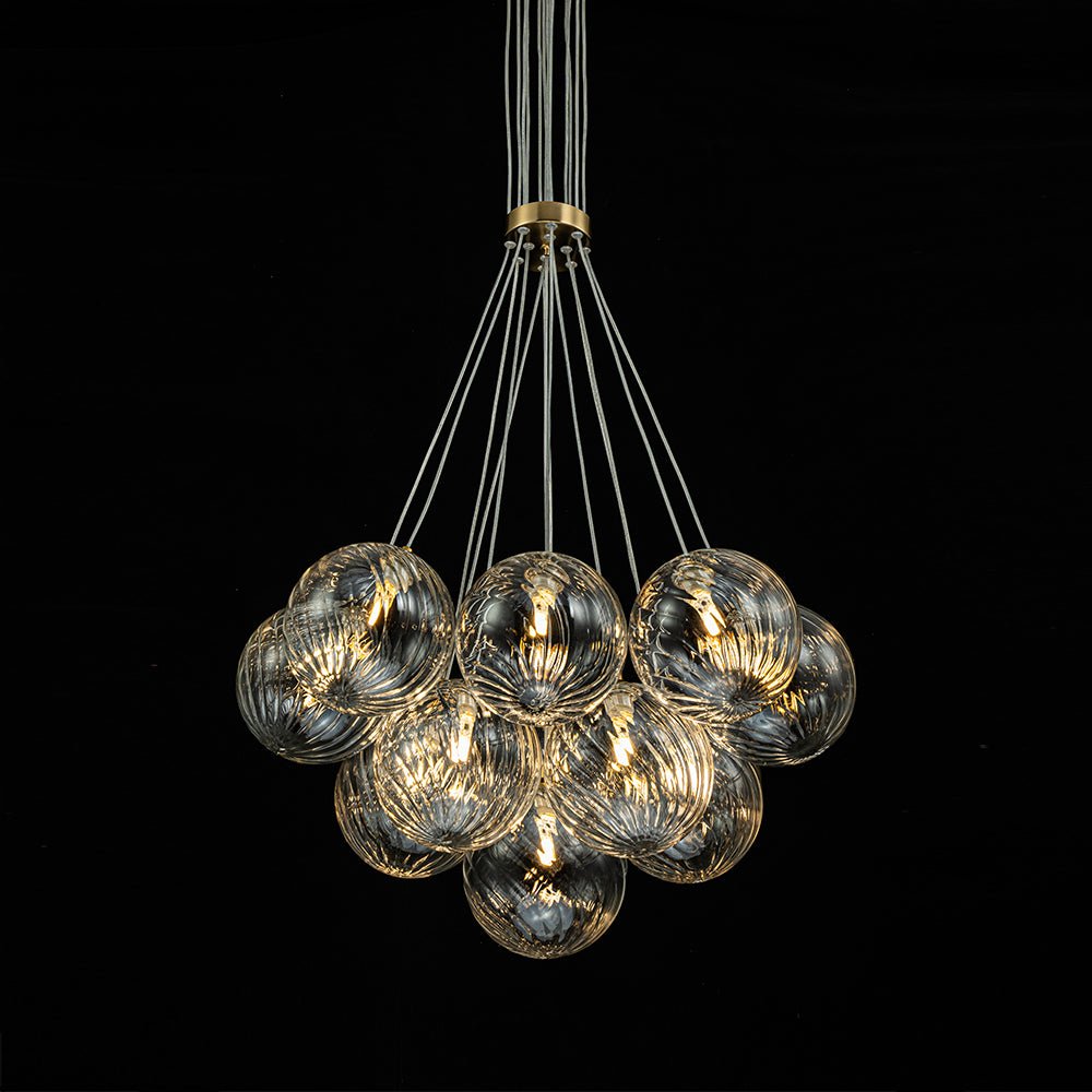 Caeluvya Clear Ribbed Ball Cluster Bubble Glass Chandelier - Lamp Copper