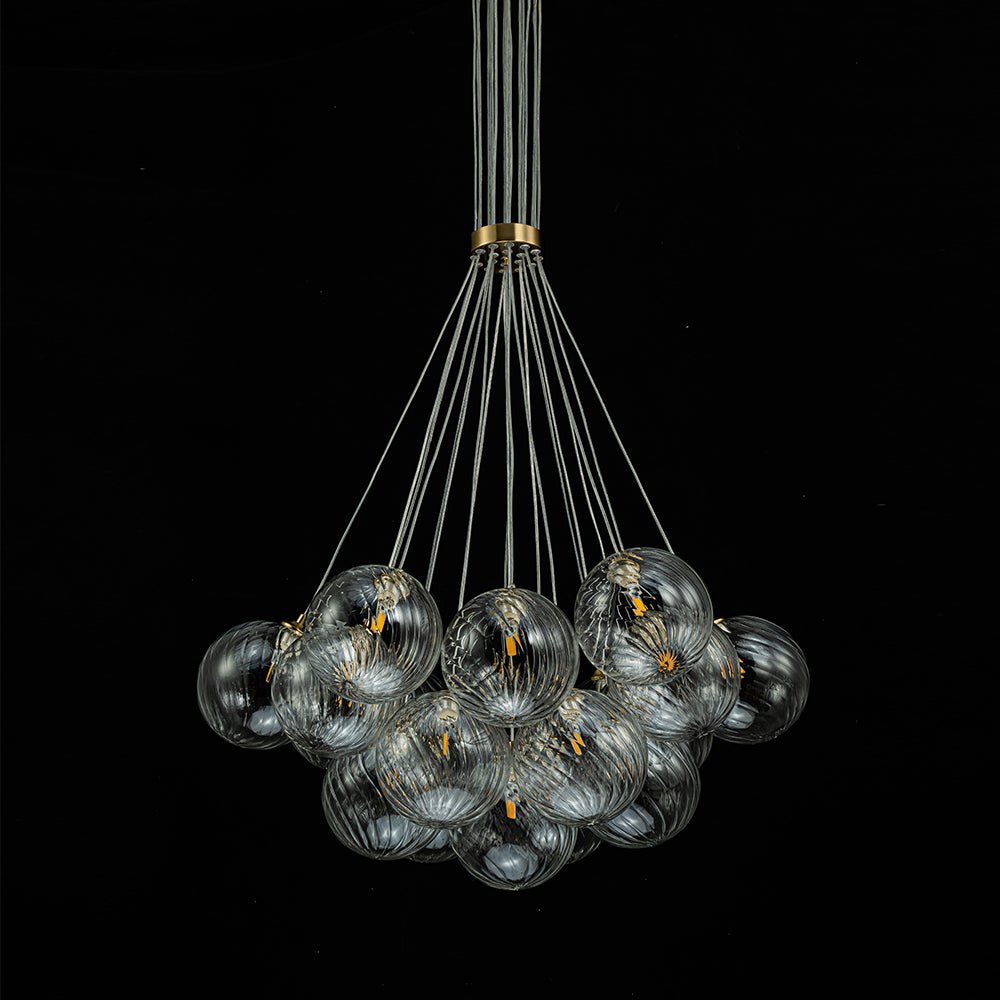 Caeluvya Clear Ribbed Ball Cluster Bubble Glass Chandelier - Lamp Copper