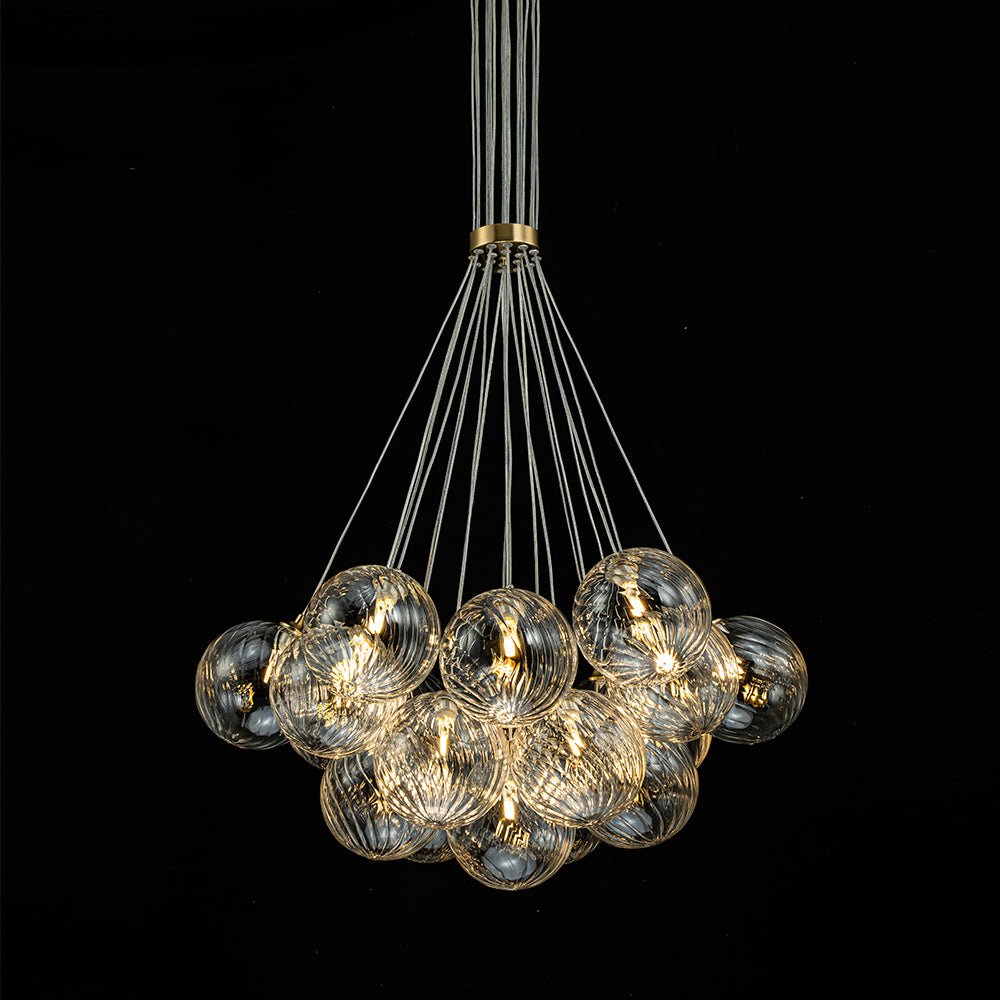 Caeluvya Clear Ribbed Ball Cluster Bubble Glass Chandelier - Lamp Copper