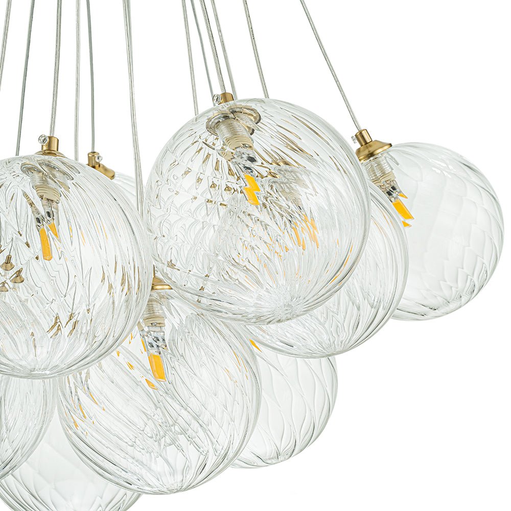 Caeluvya Clear Ribbed Ball Cluster Bubble Glass Chandelier - Lamp Copper