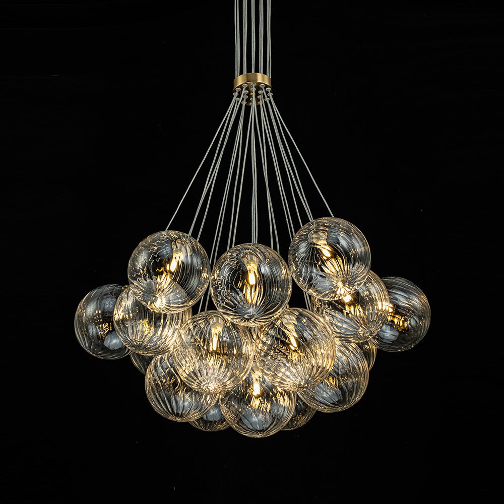 Caeluvya Clear Ribbed Ball Cluster Bubble Glass Chandelier - Lamp Copper
