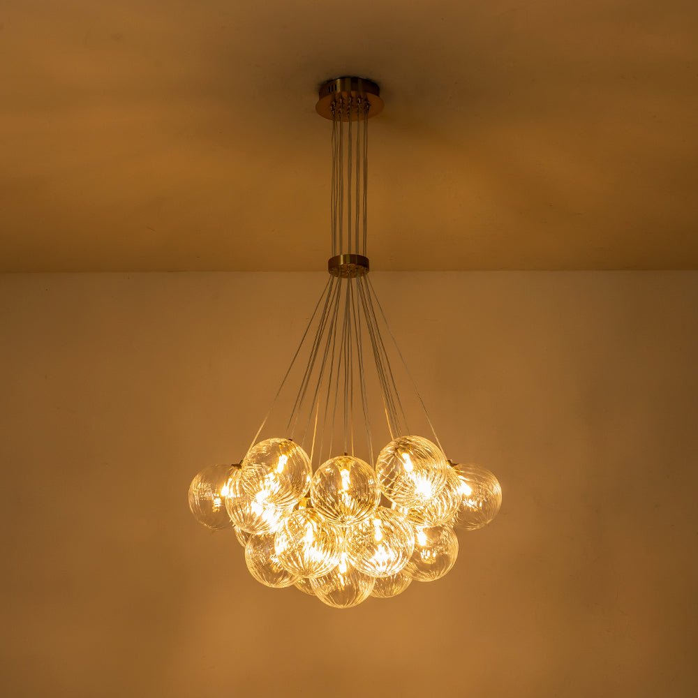 Caeluvya Clear Ribbed Ball Cluster Bubble Glass Chandelier - Lamp Copper
