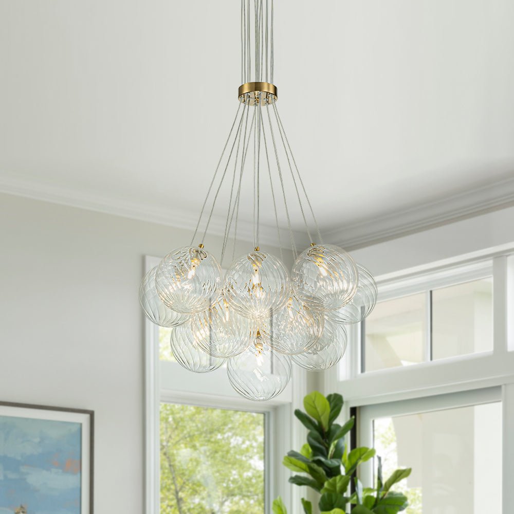 Caeluvya Clear Ribbed Ball Cluster Bubble Glass Chandelier - Lamp Copper