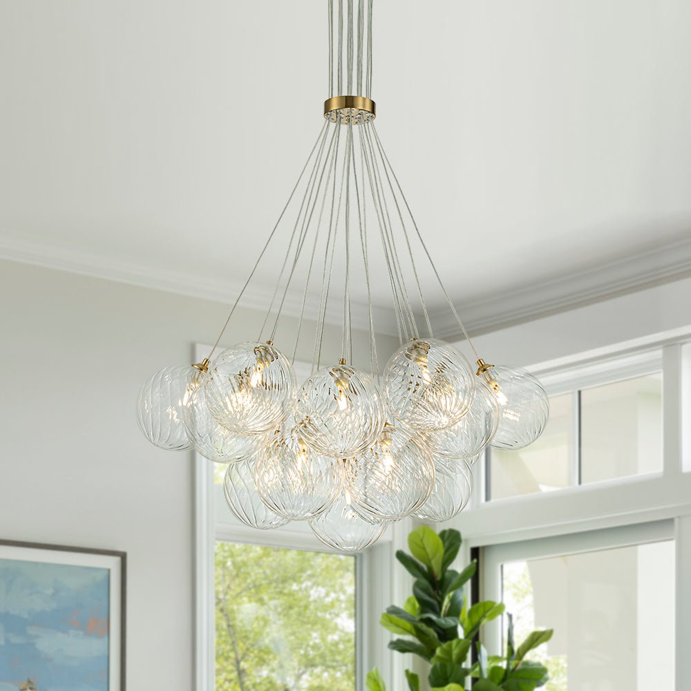 Caeluvya Clear Ribbed Ball Cluster Bubble Glass Chandelier - Lamp Copper