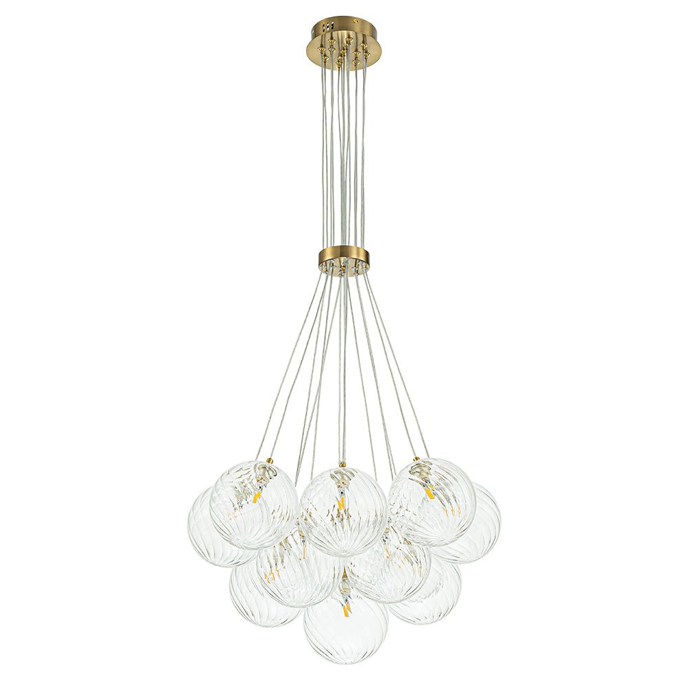 Caeluvya Clear Ribbed Ball Cluster Bubble Glass Chandelier - Lamp Copper