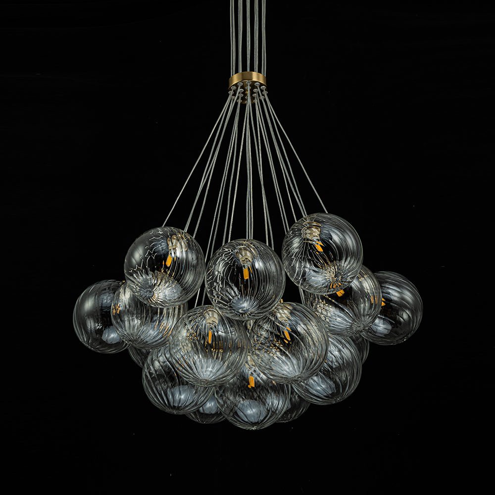 Caeluvya Clear Ribbed Ball Cluster Bubble Glass Chandelier - Lamp Copper