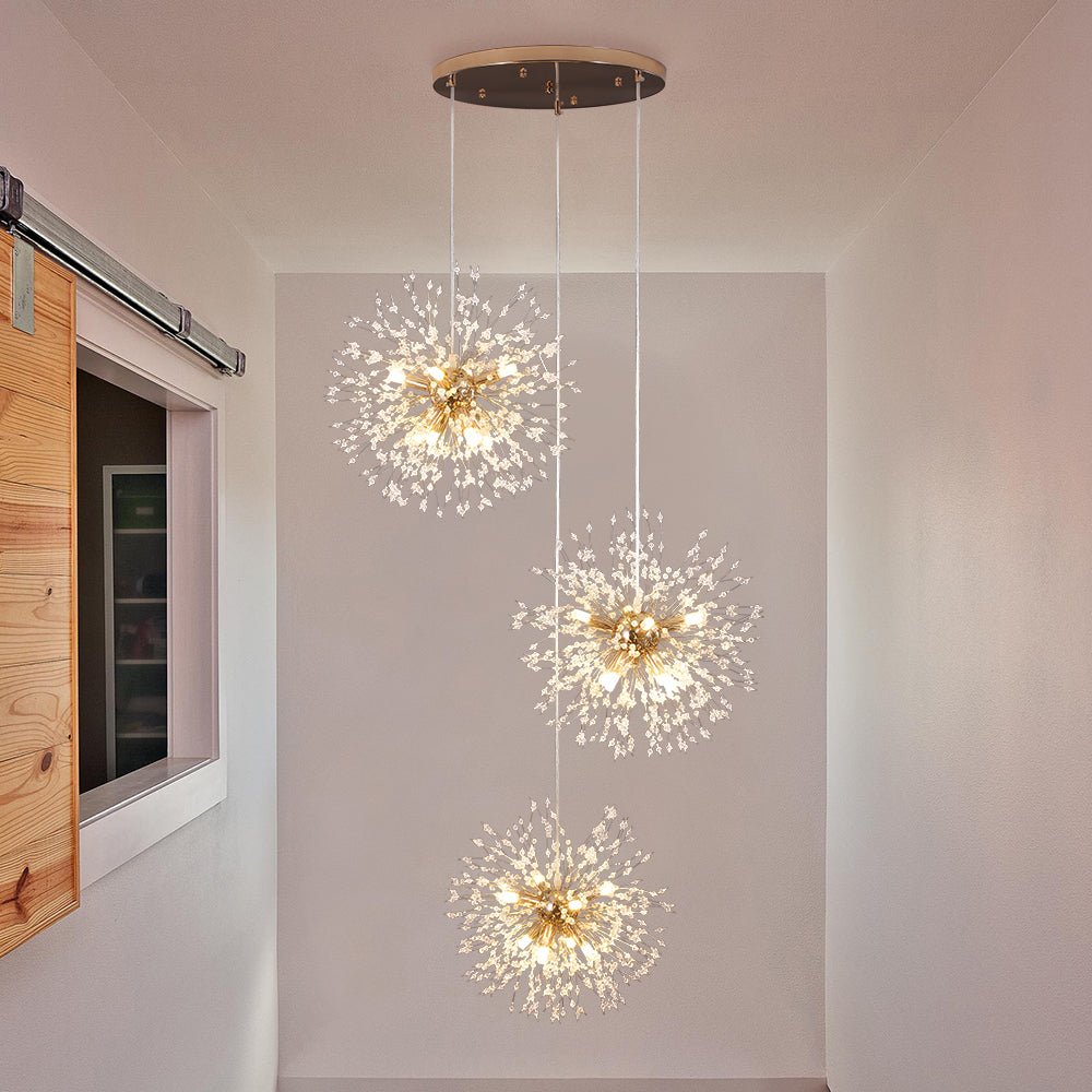Ildvuvya Cluster Firework Dandelion Brass Metal Pendant Chandelier - Lamp Copper
