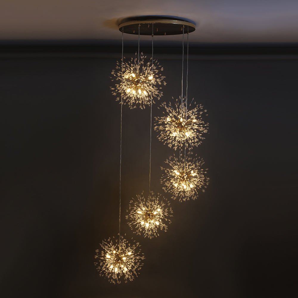 Ildvuvya Cluster Firework Dandelion Brass Metal Pendant Chandelier - Lamp Copper