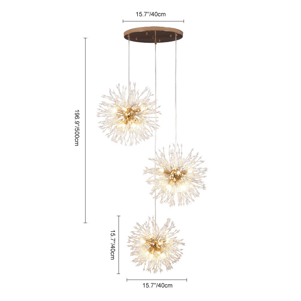 Ildvuvya Cluster Firework Dandelion Brass Metal Pendant Chandelier - Lamp Copper