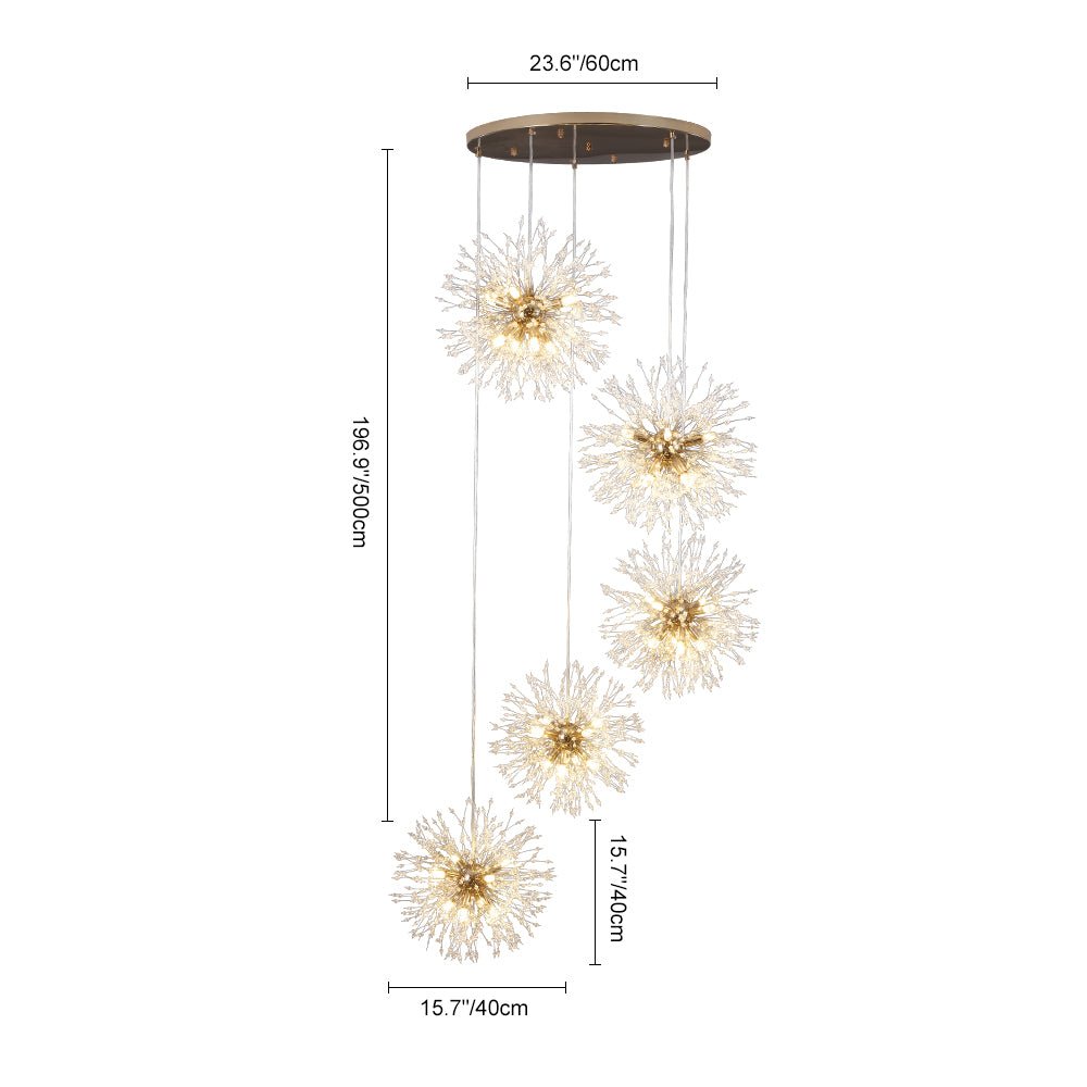 Ildvuvya Cluster Firework Dandelion Brass Metal Pendant Chandelier - Lamp Copper