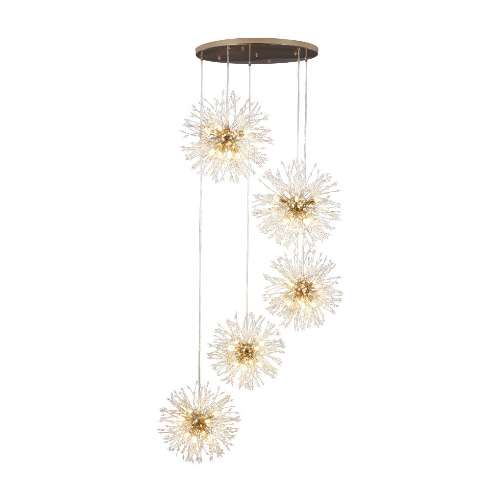 Ildvuvya Cluster Firework Dandelion Brass Metal Pendant Chandelier - Lamp Copper