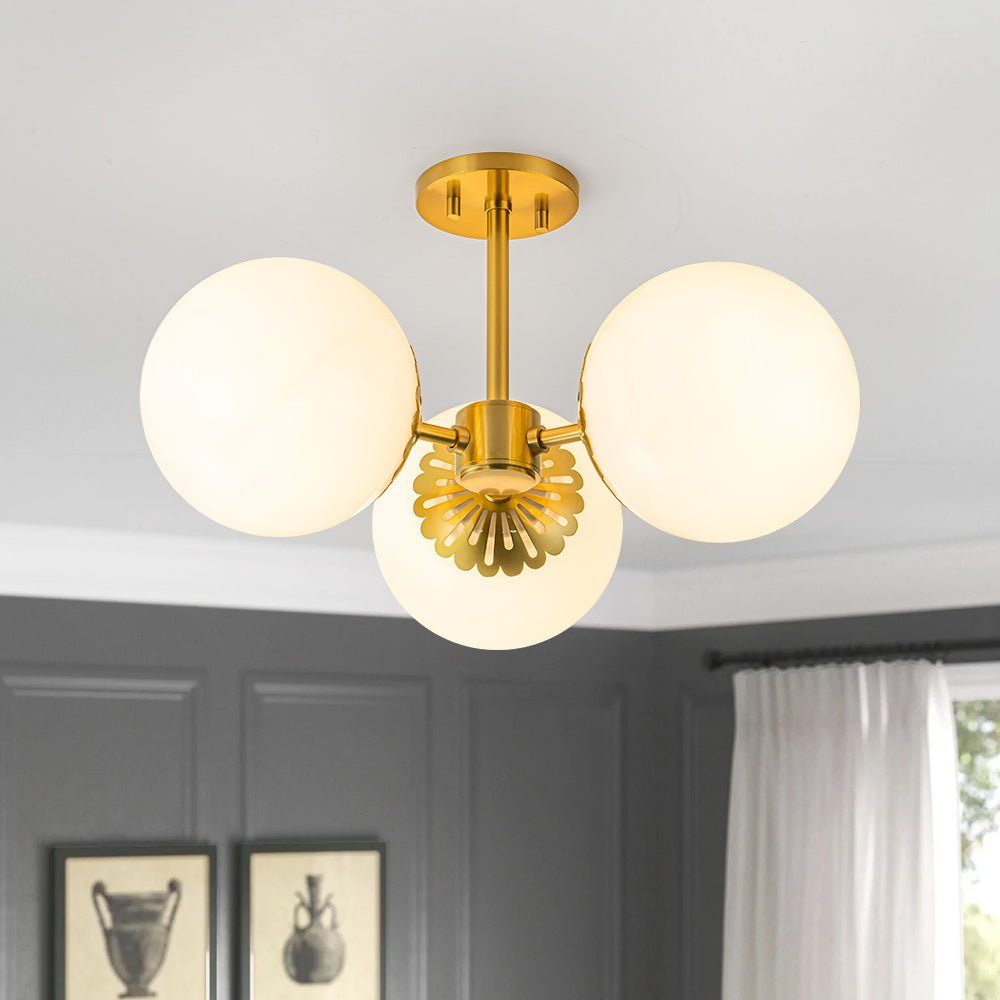 Pustur Modern Opal Glass Semi Flush Light - Lamp Copper