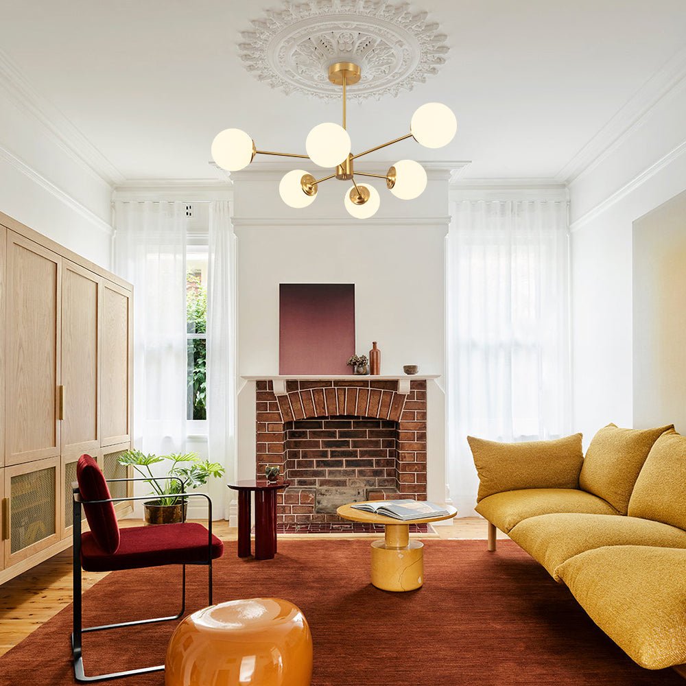 Aevig Minimalist Brass Opal Glass Chandelier - Lamp Copper