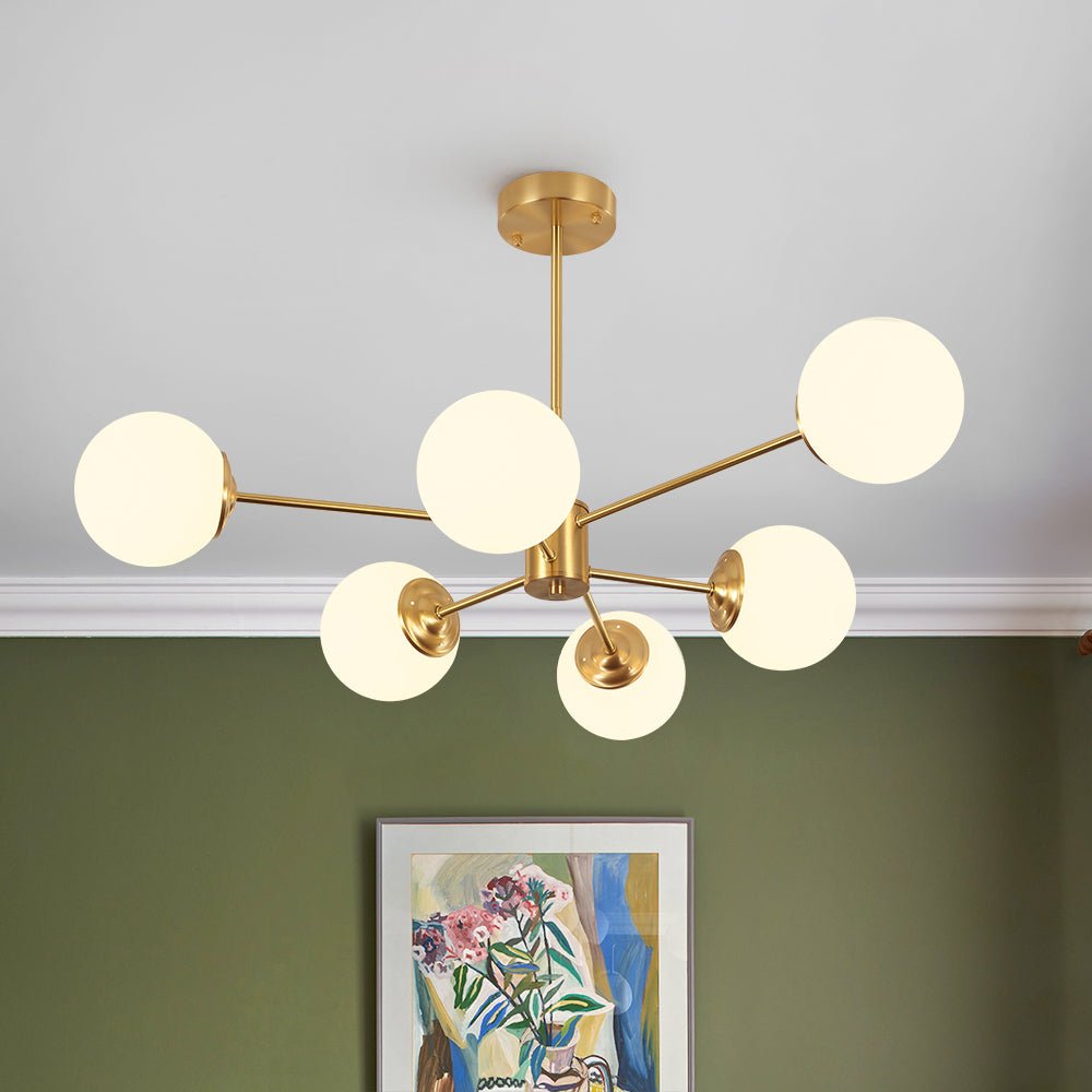 Aevig Minimalist Brass Opal Glass Chandelier - Lamp Copper