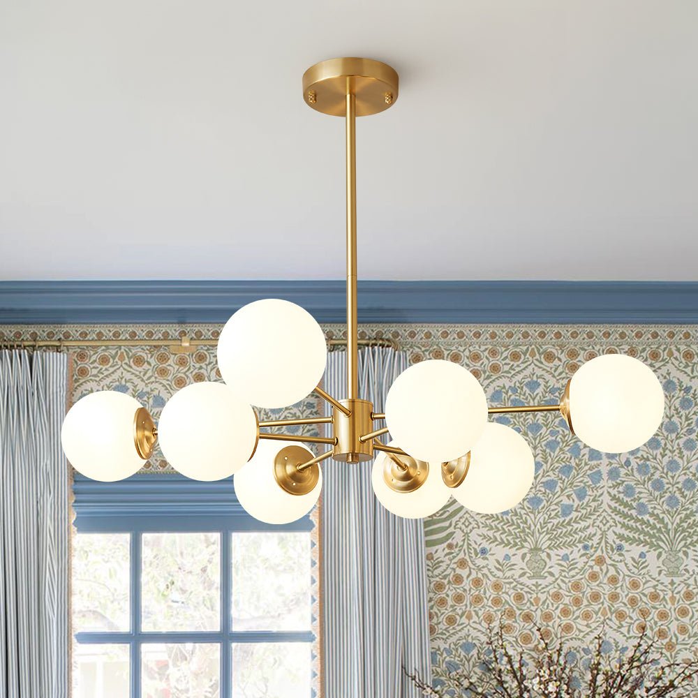 Aevig Minimalist Brass Opal Glass Chandelier - Lamp Copper