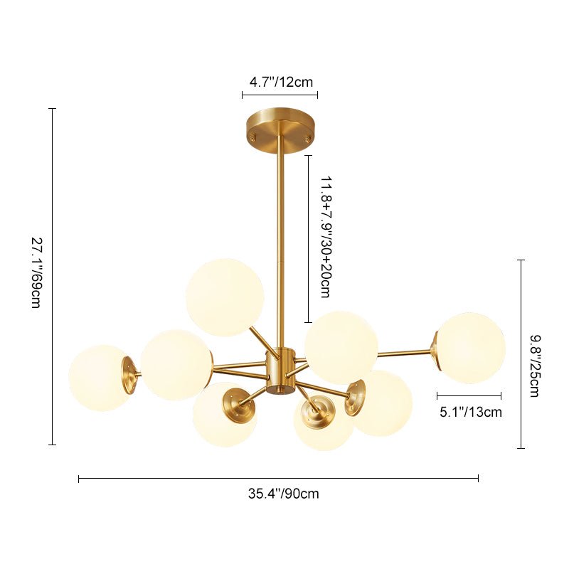Aevig Minimalist Brass Opal Glass Chandelier - Lamp Copper