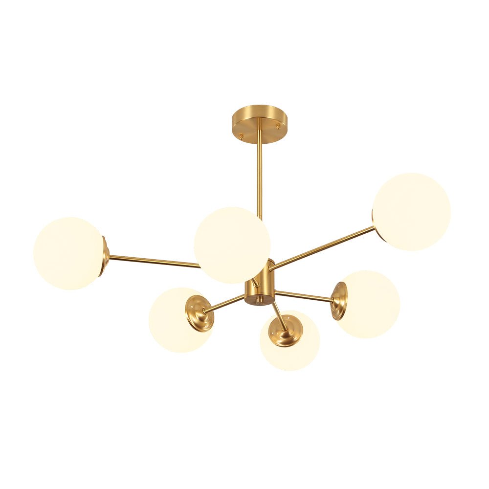 Aevig Minimalist Brass Opal Glass Chandelier - Lamp Copper