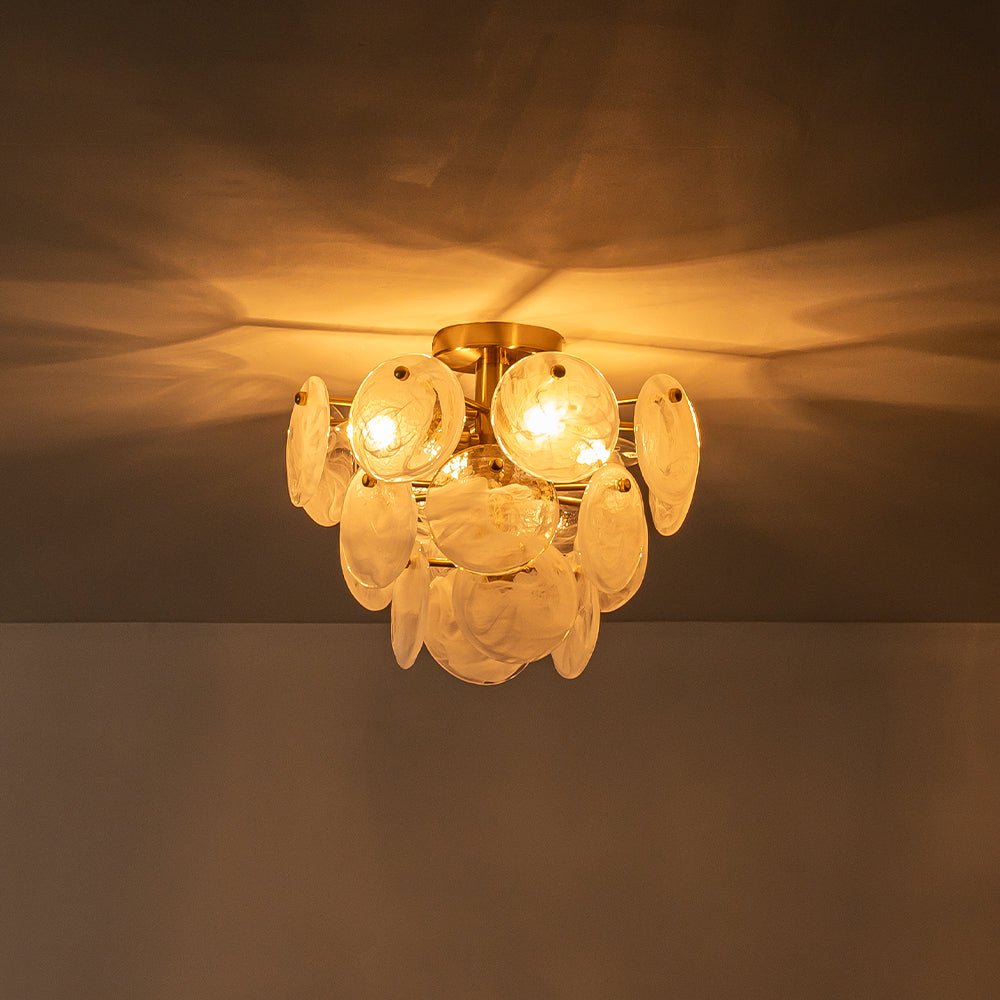 Kospa Modern Opal Swirl Glass Semi Flush Chandelier - Lamp Copper