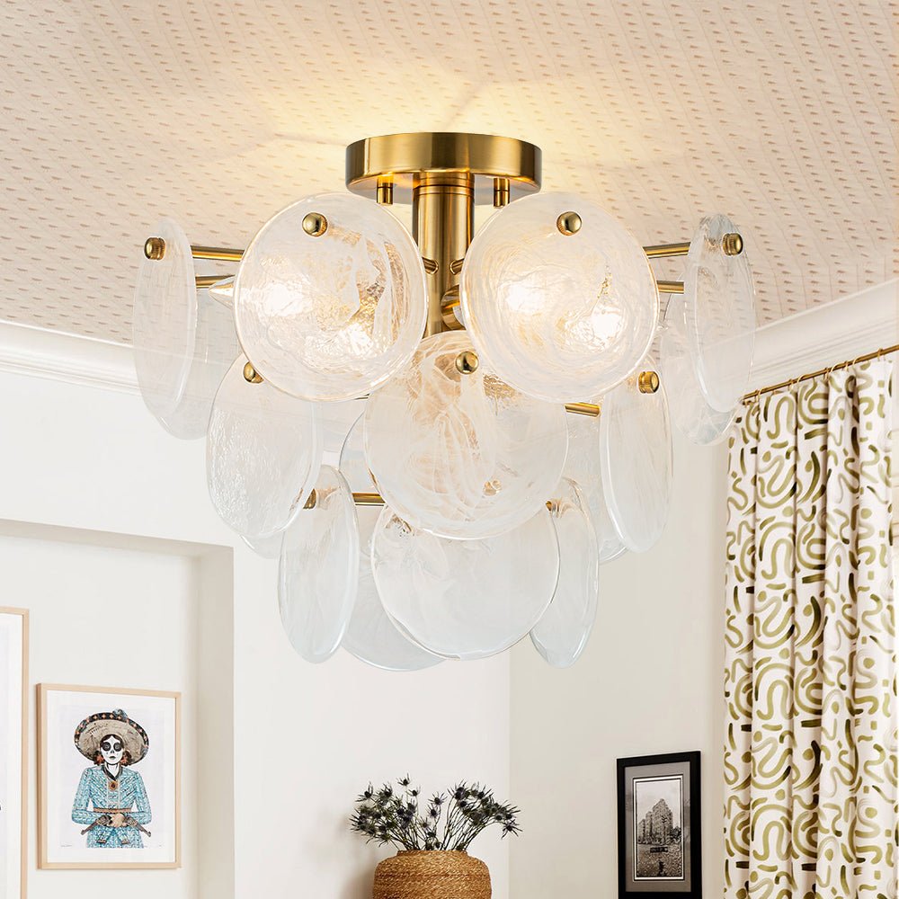 Kospa Modern Opal Swirl Glass Semi Flush Chandelier - Lamp Copper