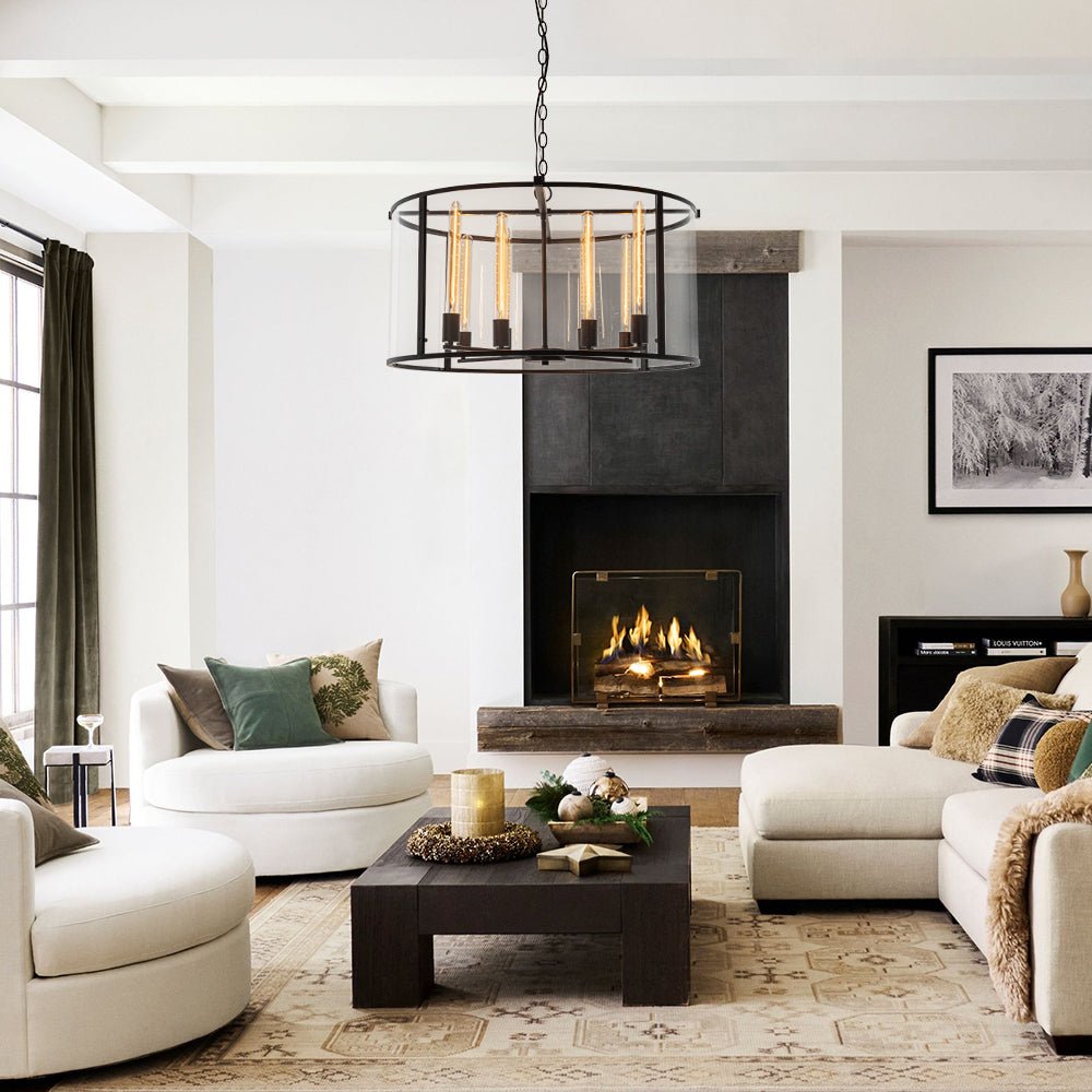Kvennuvya Clear Manor Black Glass Lantern Chandelier - Lamp Copper