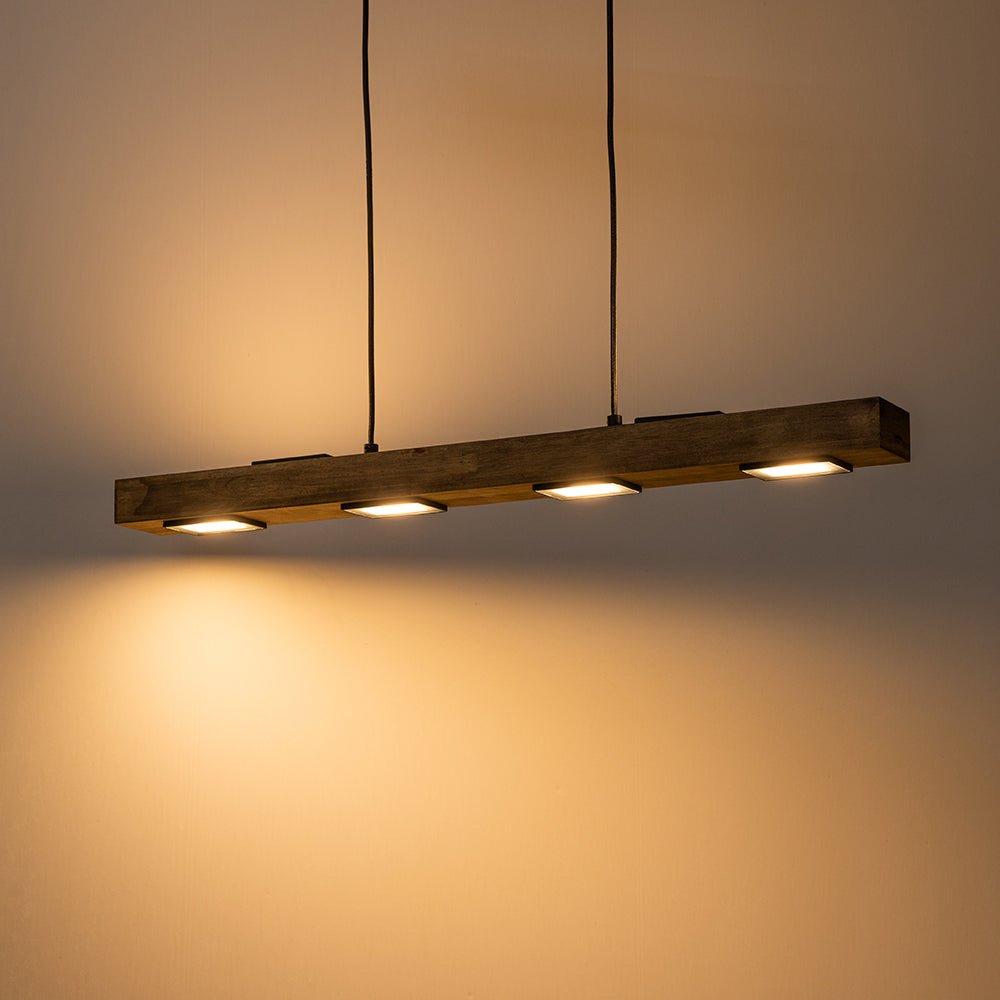 Aurina Rustic Linear Oak Wood Pendant Light - Lamp Copper