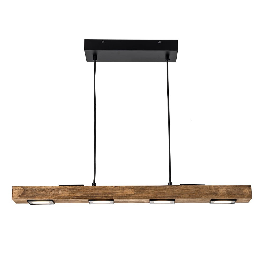 Aurina Rustic Linear Oak Wood Pendant Light - Lamp Copper