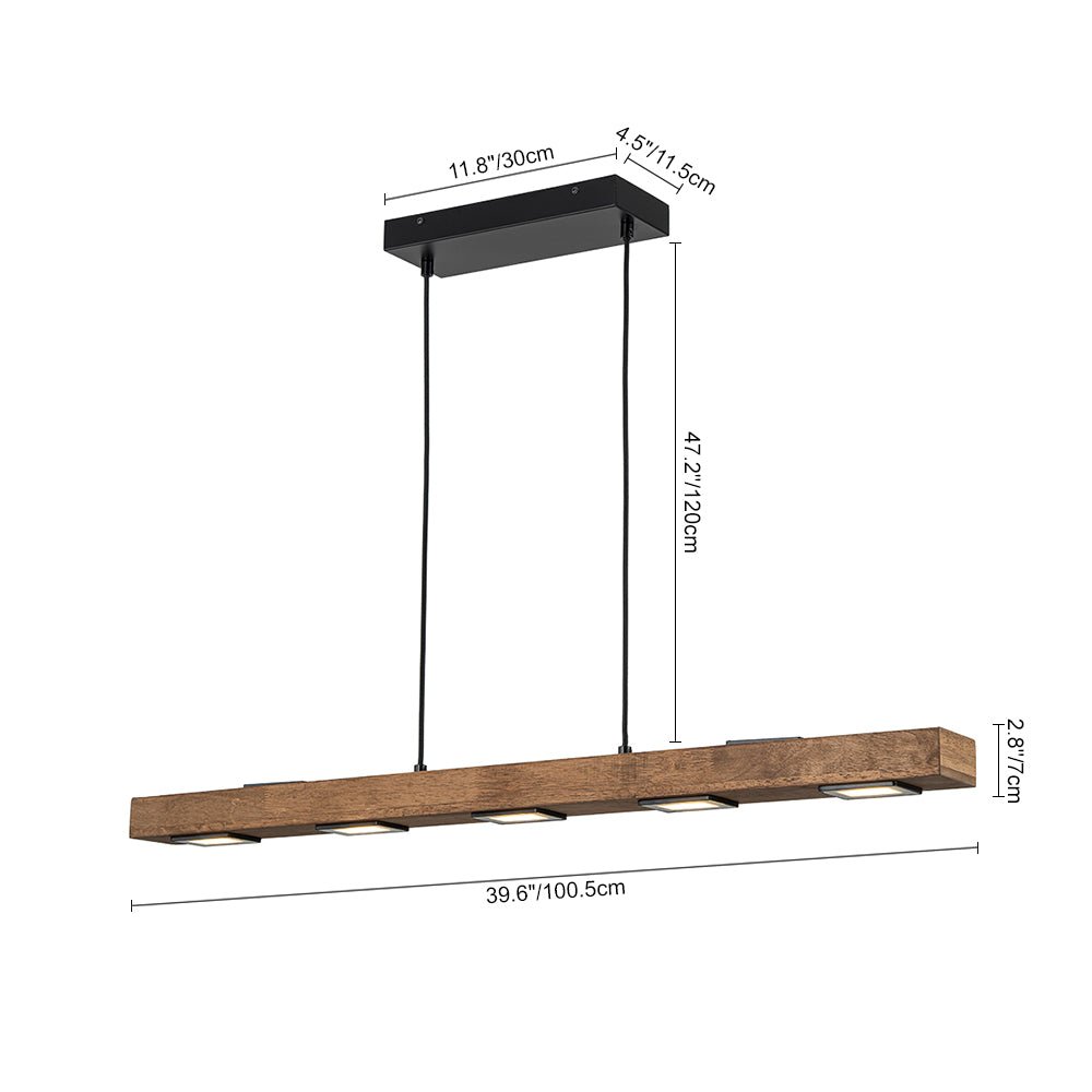 Aurina Rustic Linear Oak Wood Pendant Light - Lamp Copper