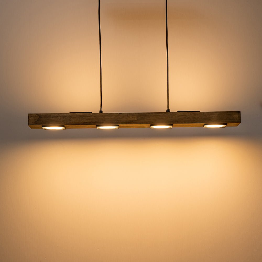 Aurina Rustic Linear Oak Wood Pendant Light - Lamp Copper