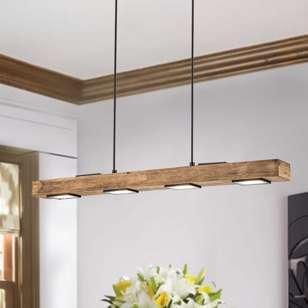 Aurina Rustic Linear Oak Wood Pendant Light - Lamp Copper