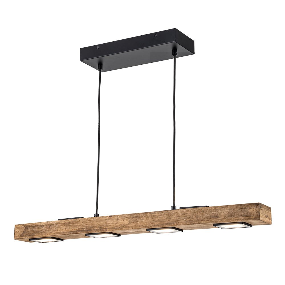 Aurina Rustic Linear Oak Wood Pendant Light - Lamp Copper