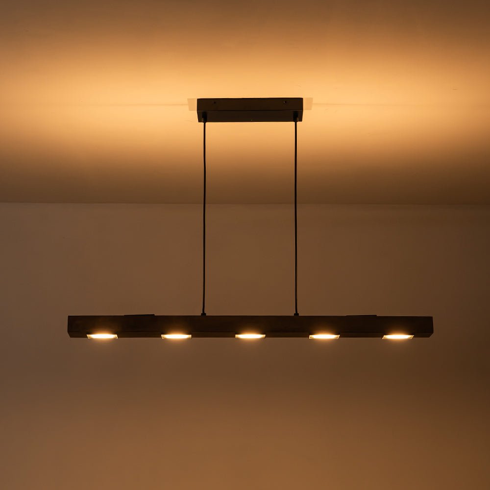 Aurina Rustic Linear Oak Wood Pendant Light - Lamp Copper