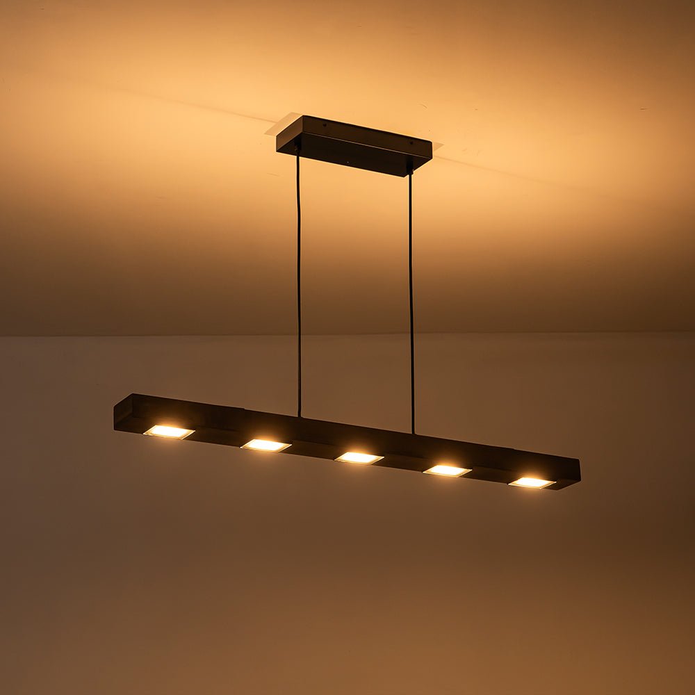 Aurina Rustic Linear Oak Wood Pendant Light - Lamp Copper