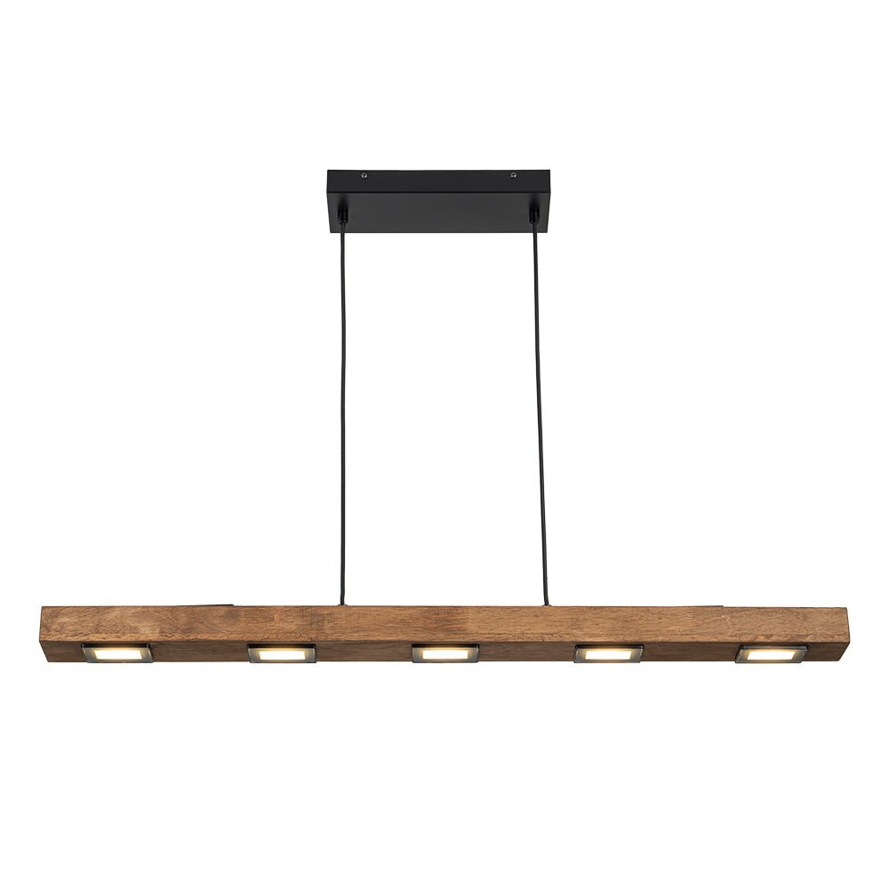 Aurina Rustic Linear Oak Wood Pendant Light - Lamp Copper